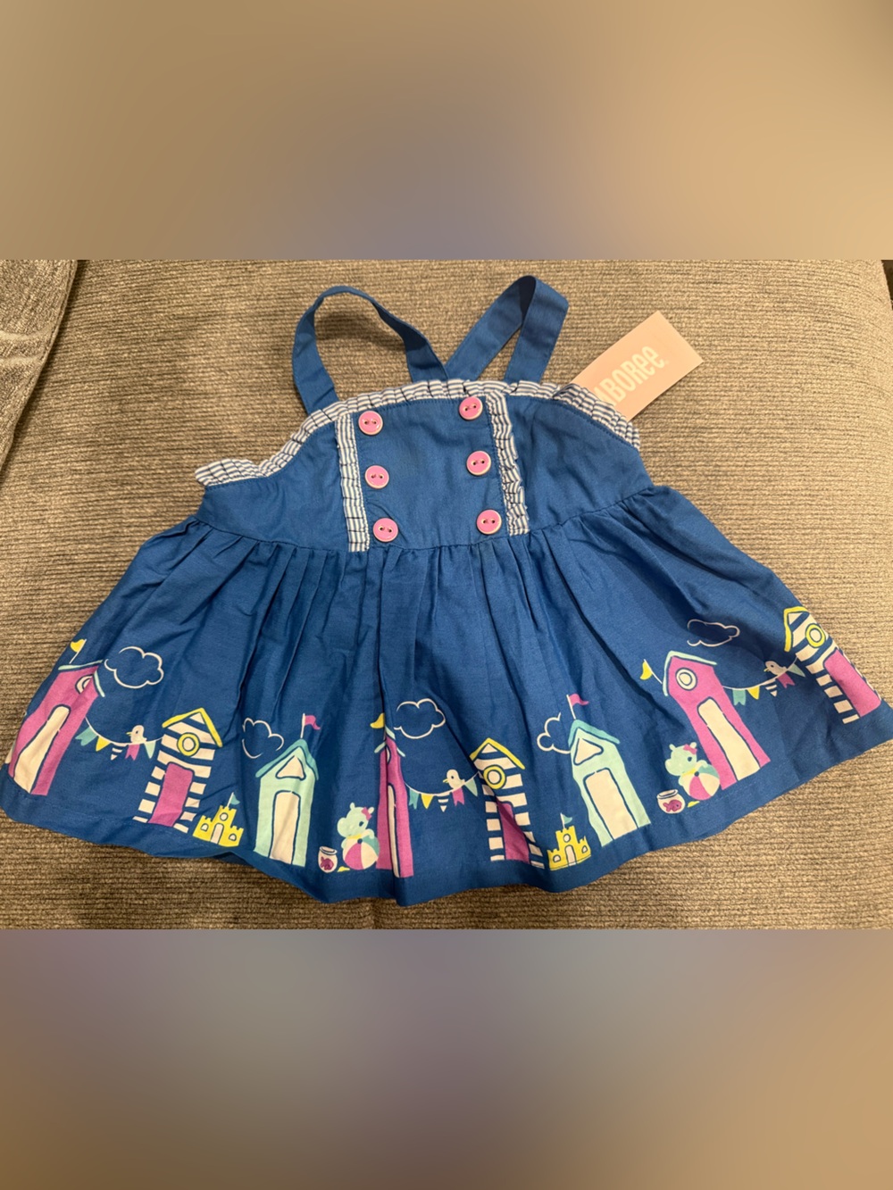 Gymboree Blue Girls' Dress with Colorful Castle Motif Hippos and Bows NWT